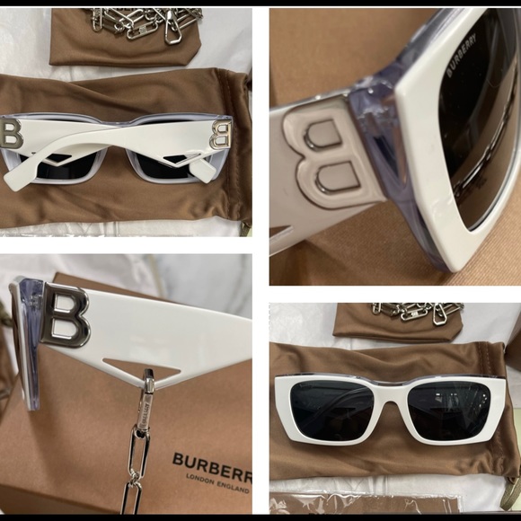 BURBERRY CLASSIC RECTANGLE SUNGLASSES WITH BOLD “B” LOGO & DETACHABLE B CHAIN - Picture 11 of 16